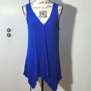 Cable & Gauge| Womens  Royal Blue Vneck Tank Tunic Slant Hem Office Career Sz.L